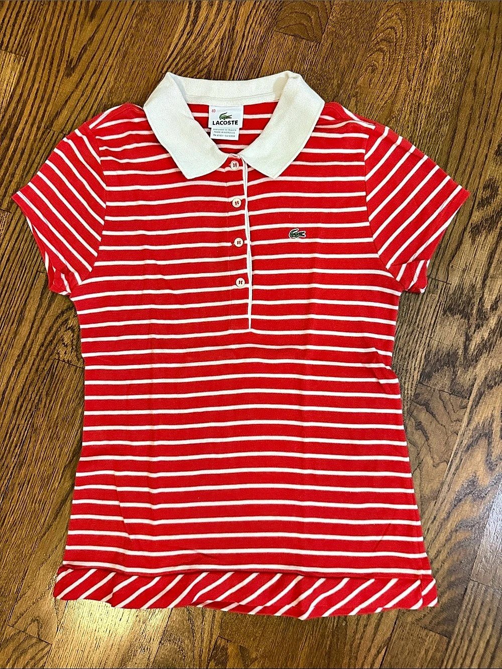 Lacoste Striped Polo in Red & White Size 40 Like New